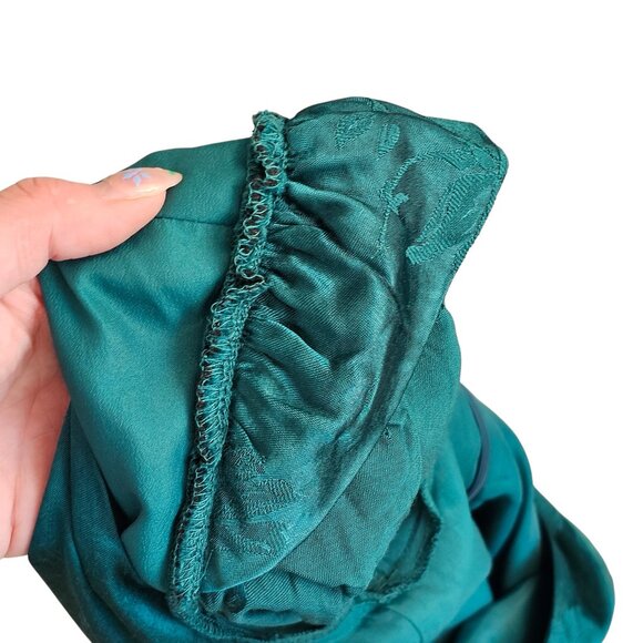 Lovers + Friends Emerald Green Satin Floral Long Sleeve Dress Sz M - Picture 8 of 12